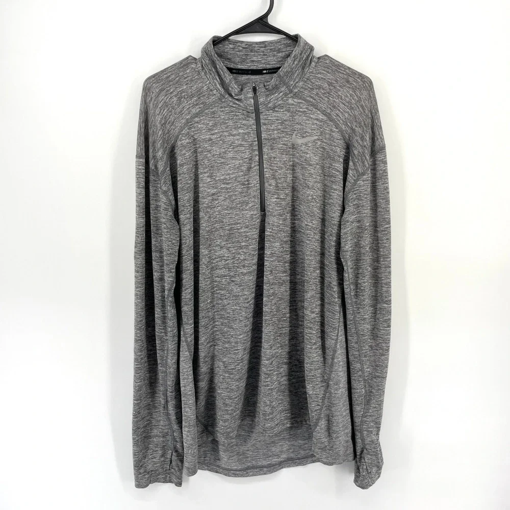 Nike Dri Fit Long Sleeve Running Half Zip Athletic Gray Heather‎ Shirt Men's Med